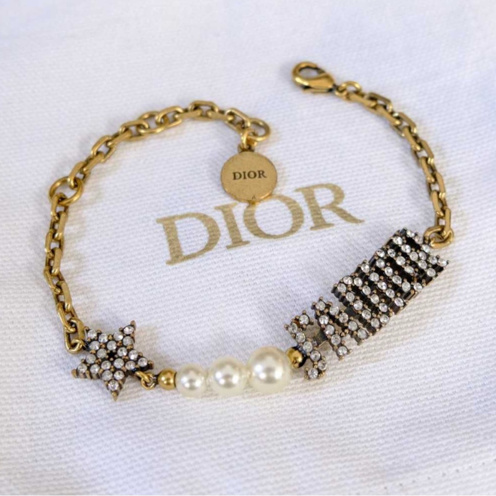 CHRISTIAN DIOR 
Metal Crystal Pearl J'Adior Bracelet Gold